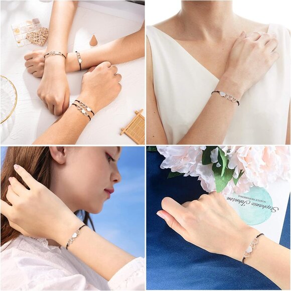 Favorite Best Friend Bracelets with Heart Charms - Adjustable Stainless Steel Fr - Picture 2 of 7